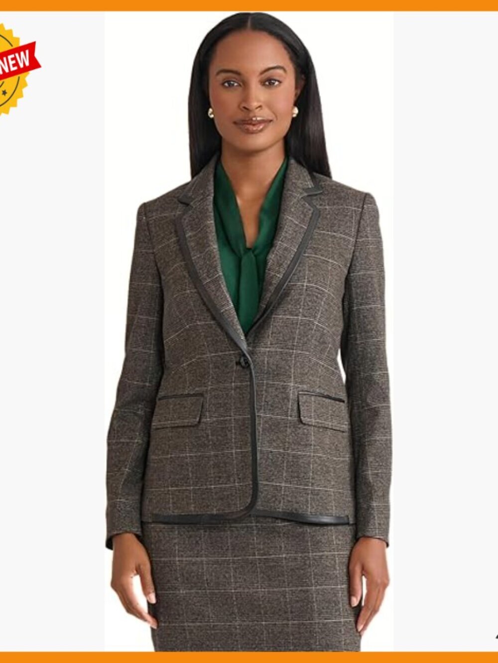 Plaid Faux Leather Blazer, Tailored Fit, Professional Office Wear